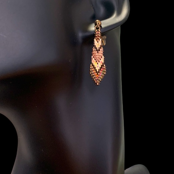 VTG Gold violet crystal bezel necklace small anchor chain chevron drop earrings - Picture 5 of 10